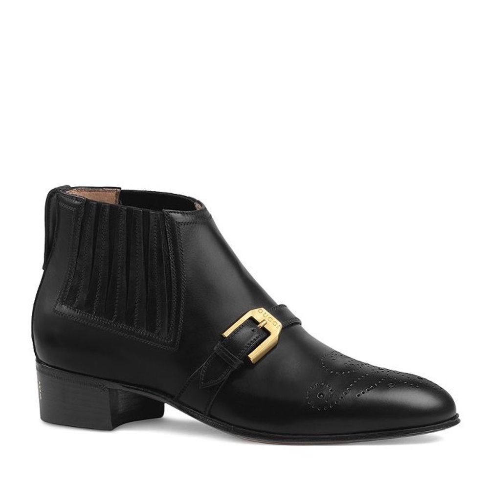 Gucci G Brogue Leather Ankle Boot size 38.5
